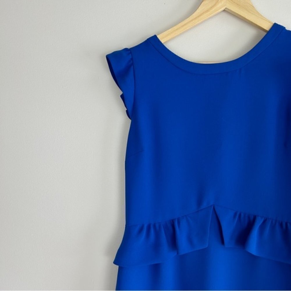 SANDRO Resonance Ruffle Sheath Blue Mini Dress - Picture 3 of 8